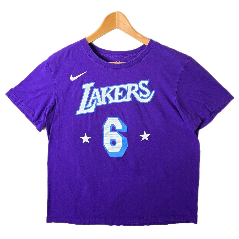 Nike Tee NBA Los Angeles Lakers James 6 Purple City Edition Mens Shirt Sz Large